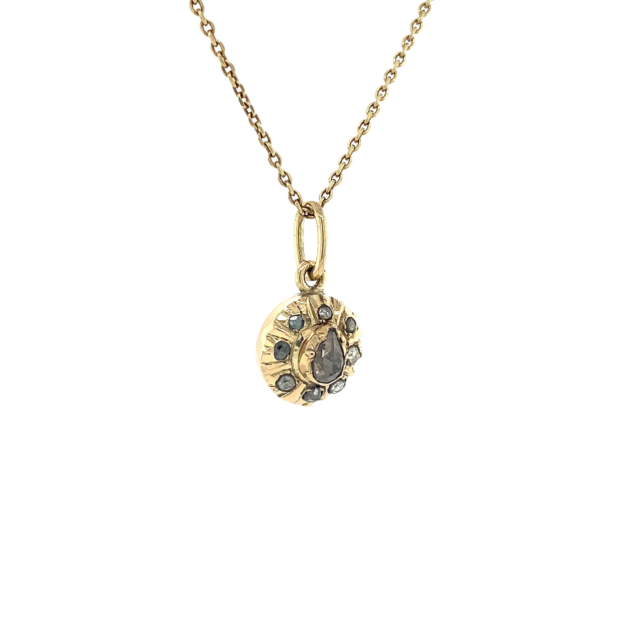 Gouden entourage hanger met roosdiamant 14 krt