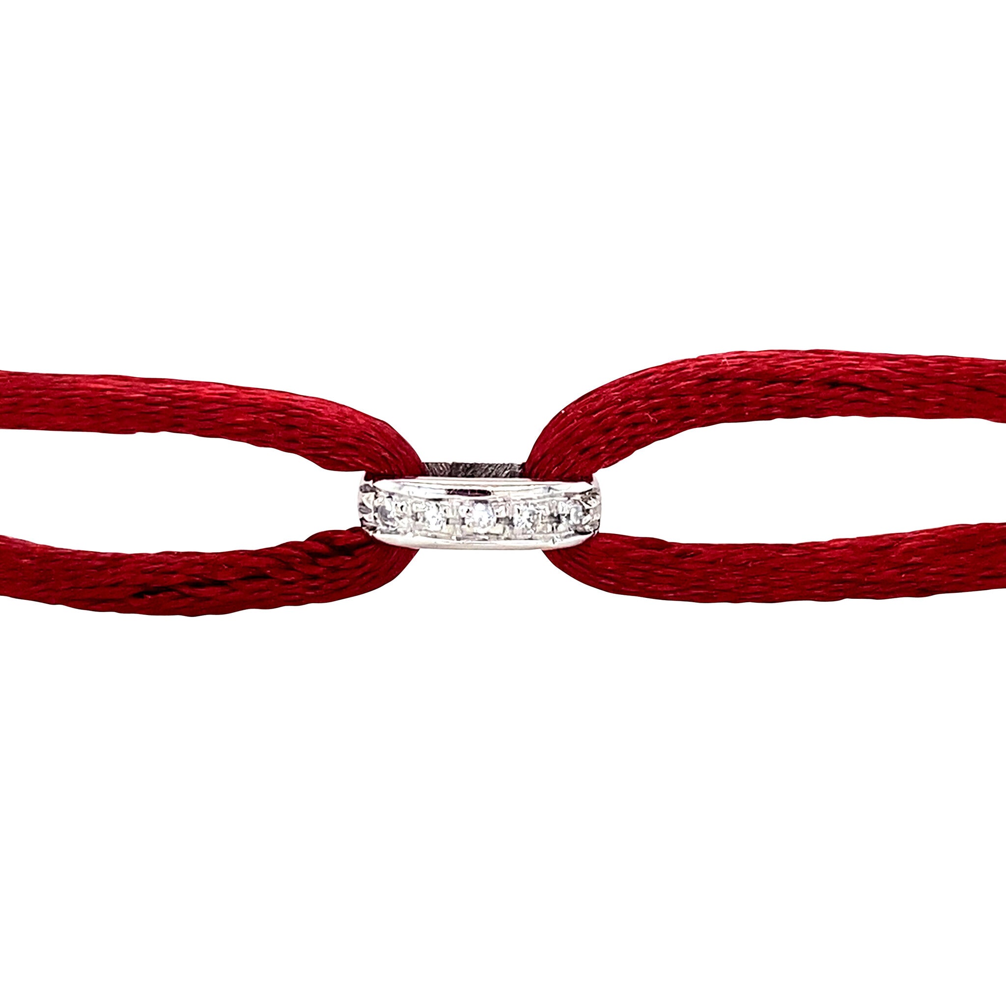 Satijnen vintage armband met witgouden schakel met diamant 18 krt