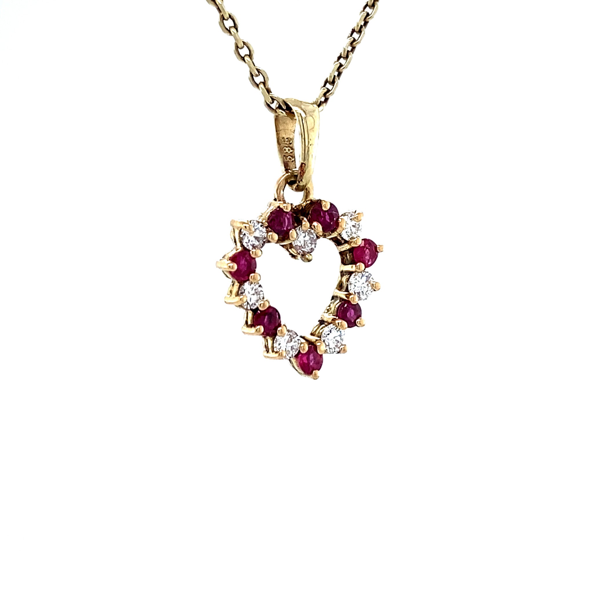Vintage gold heart pendant with ruby and diamond 14 kt