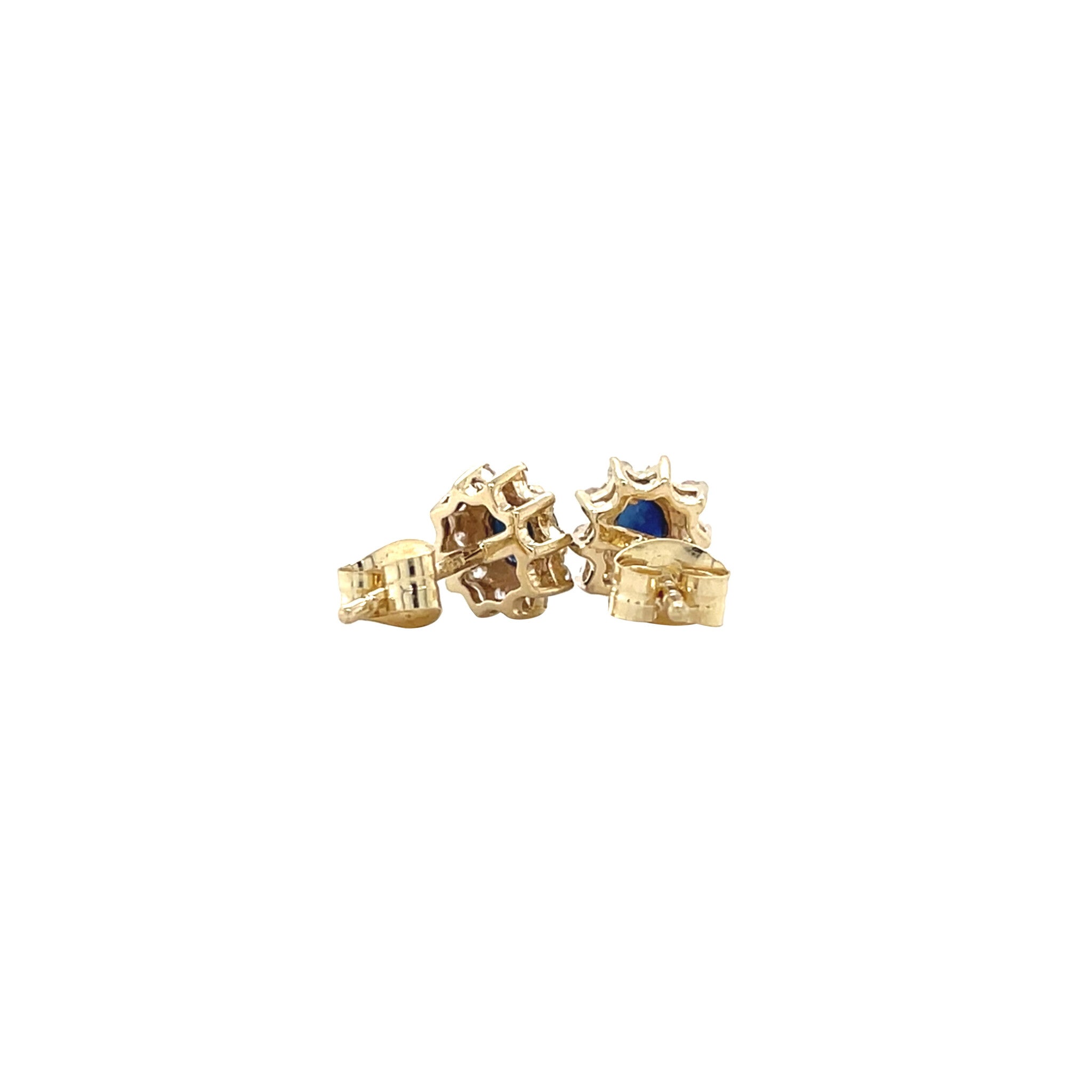Golden vintage entourage stud earrings with sapphire and zirconia 14 kt