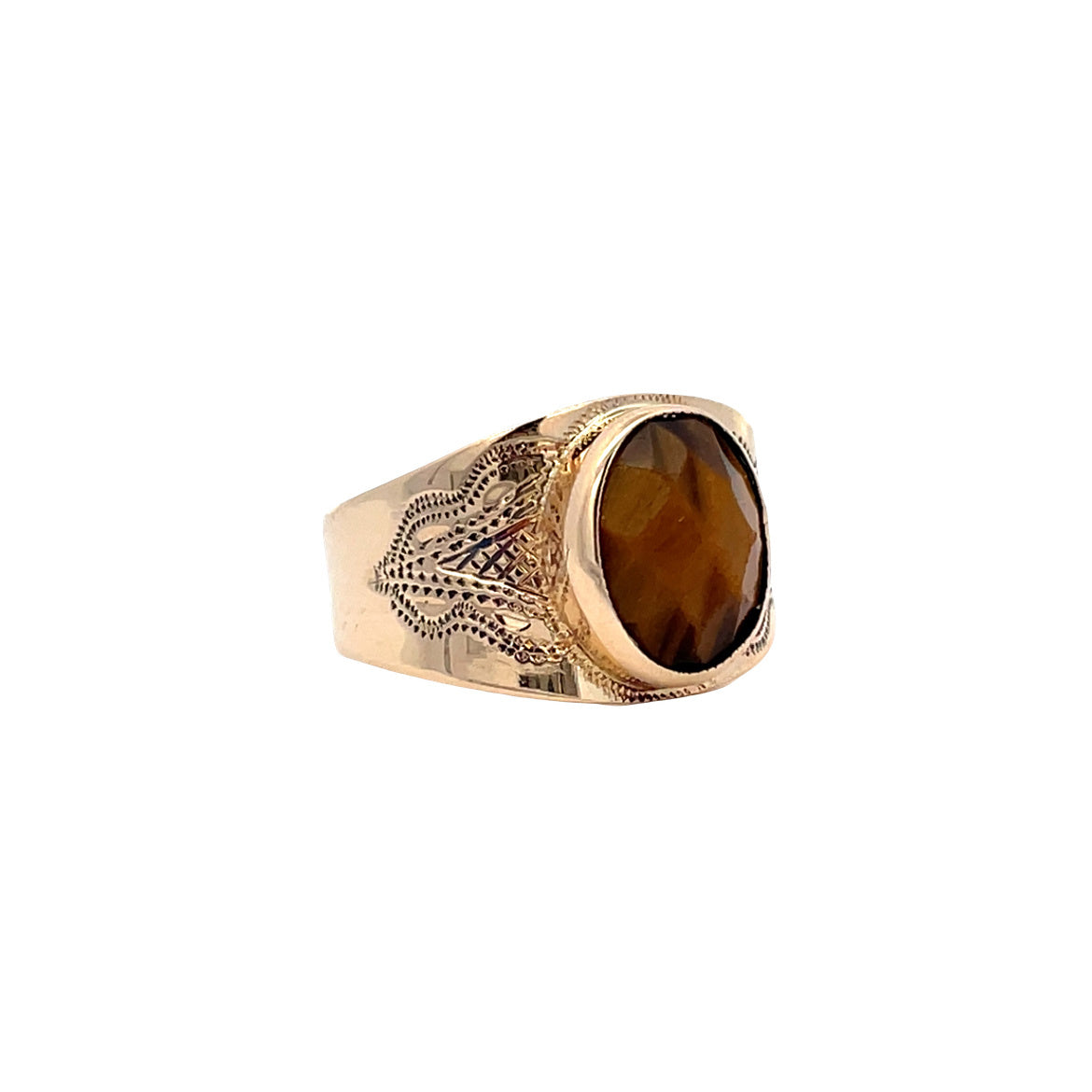 14 kt vintage gold ring with tiger's eye