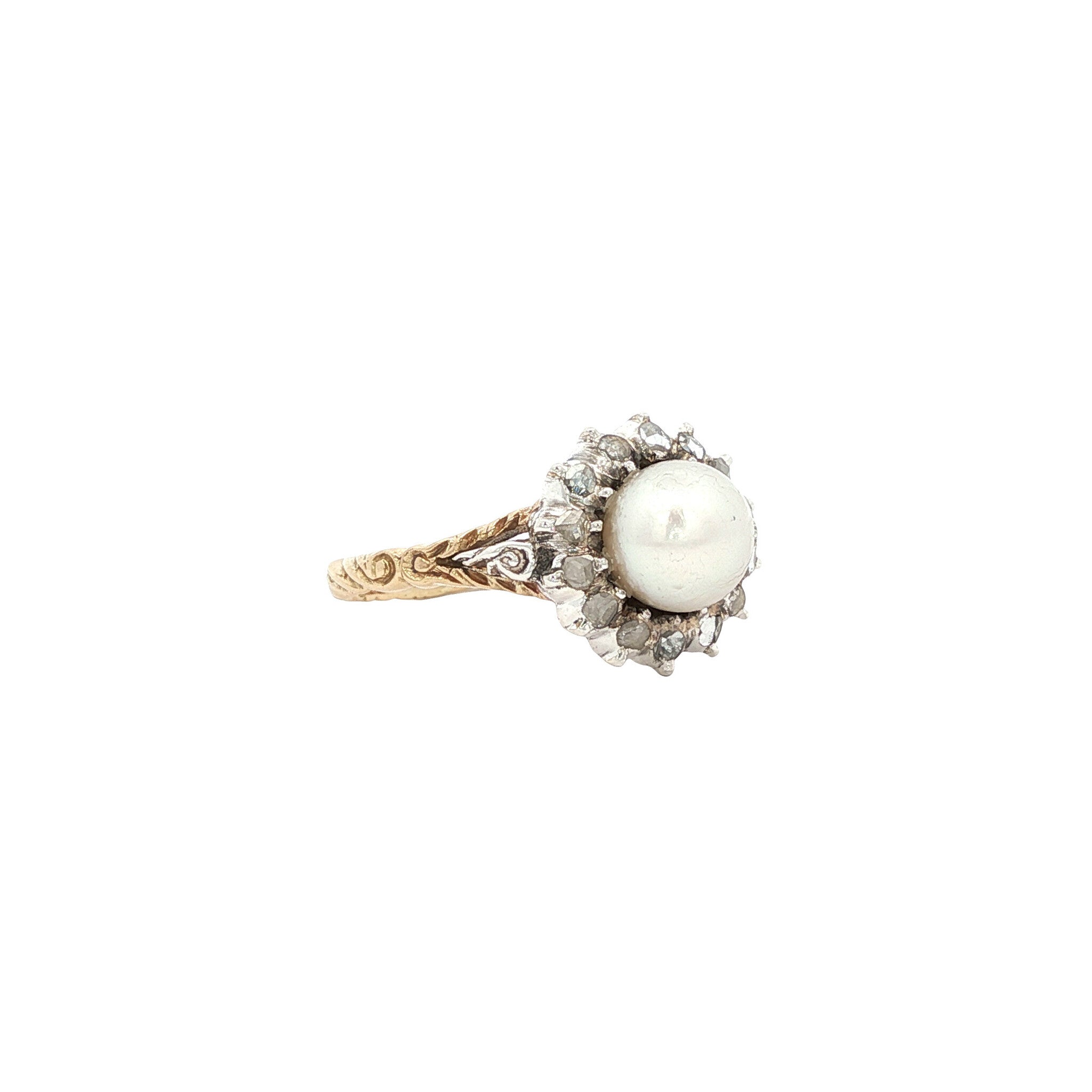 Gouden ring met parel en diamant 14 kt