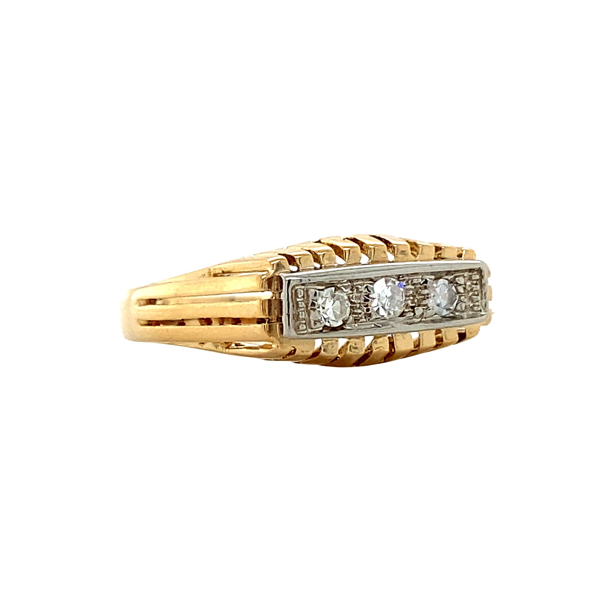 Vintage 18 kt gold row ring with diamond