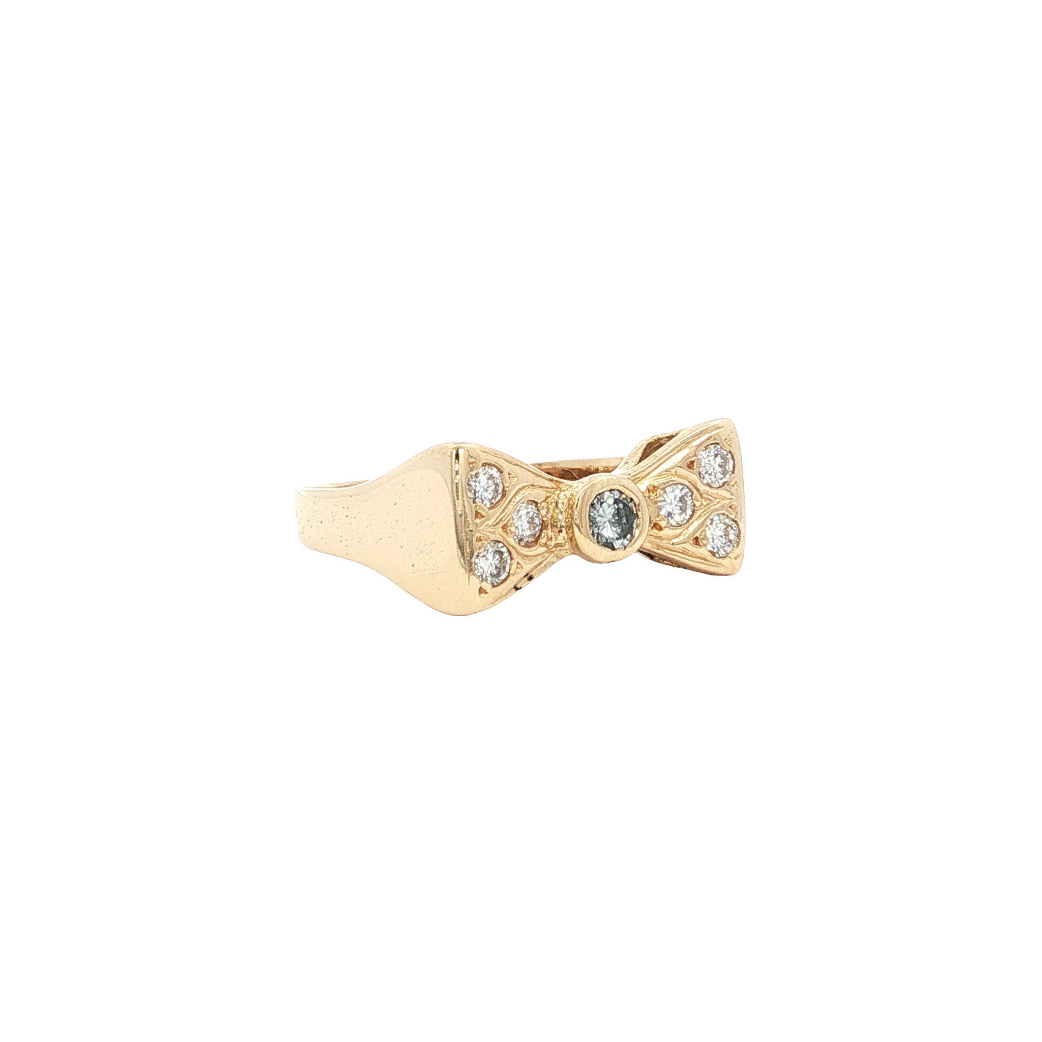 Gouden vintage strik ring met diamant 14 kt