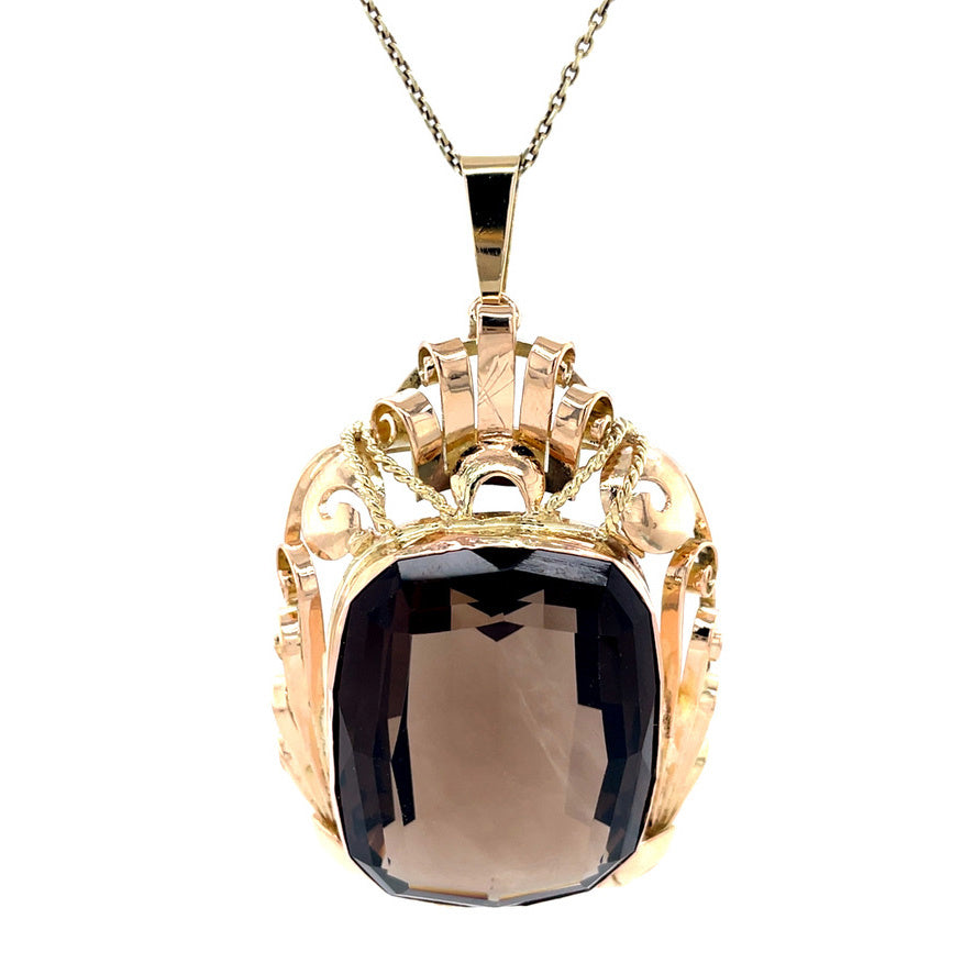 Gouden vintage hanger met rookkwarts 14 krt