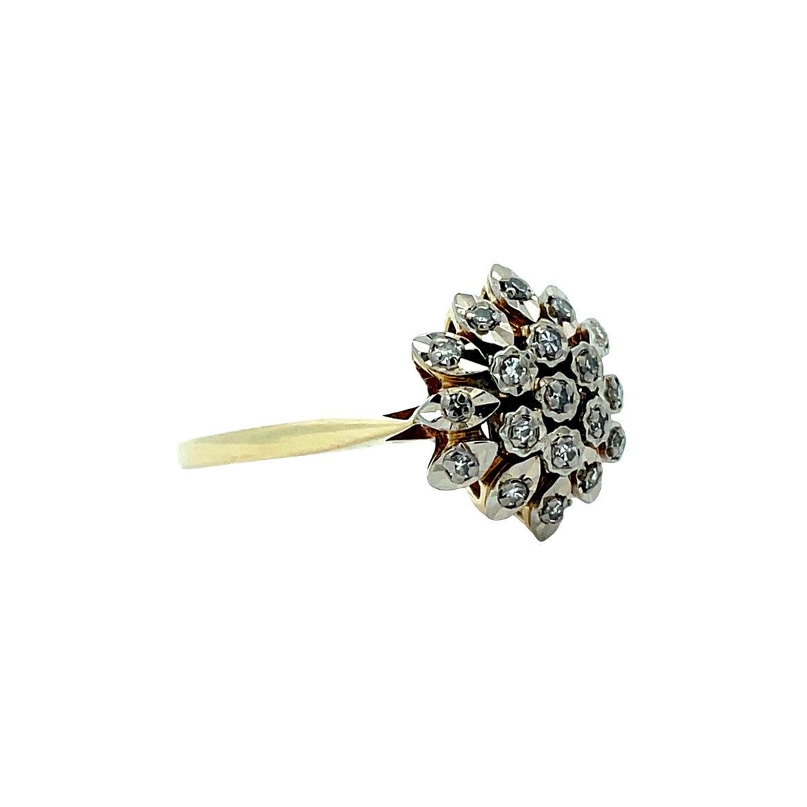 Gouden vintage entourage ring met diamant 14 kt