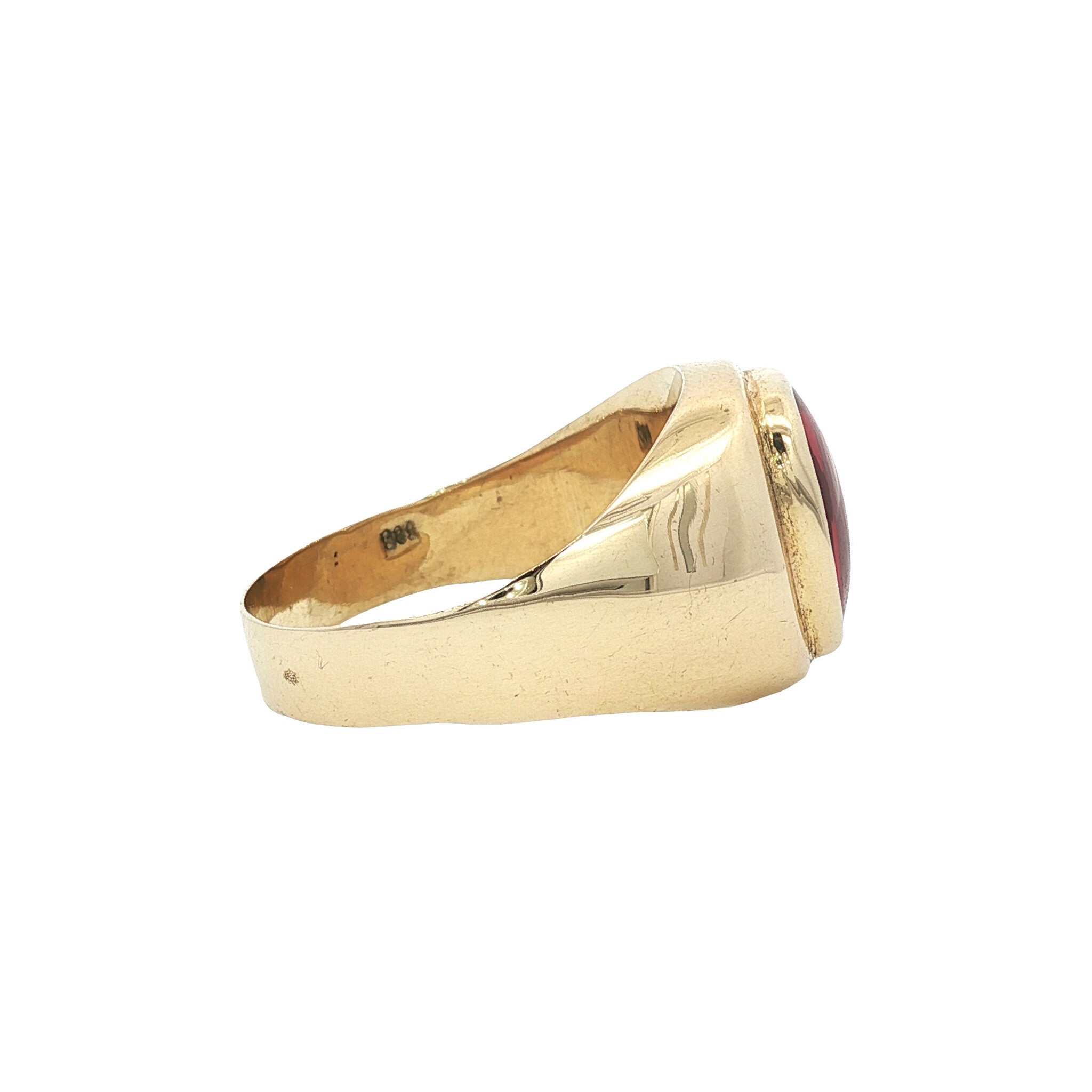 Gouden vintage zegelring met robijn 14 kt