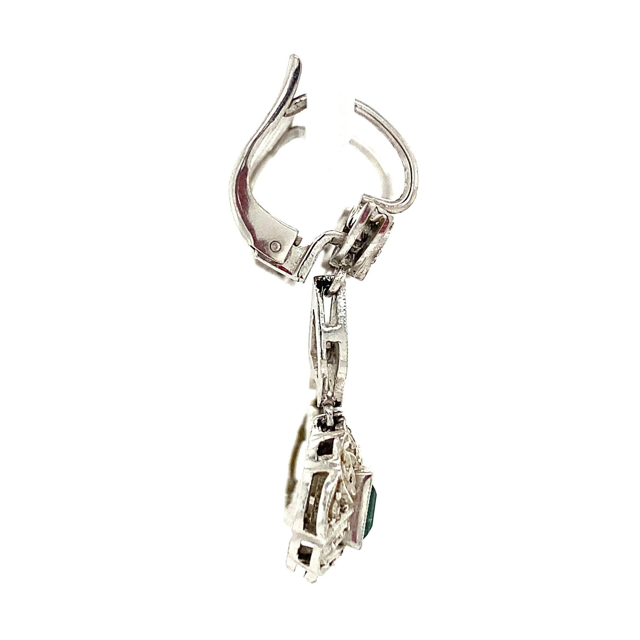 White gold earrings with diamond and emerald 14 krt