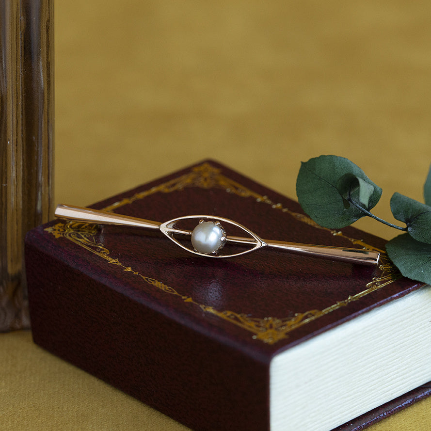 Roségouden vintage broche met parel 14 krt