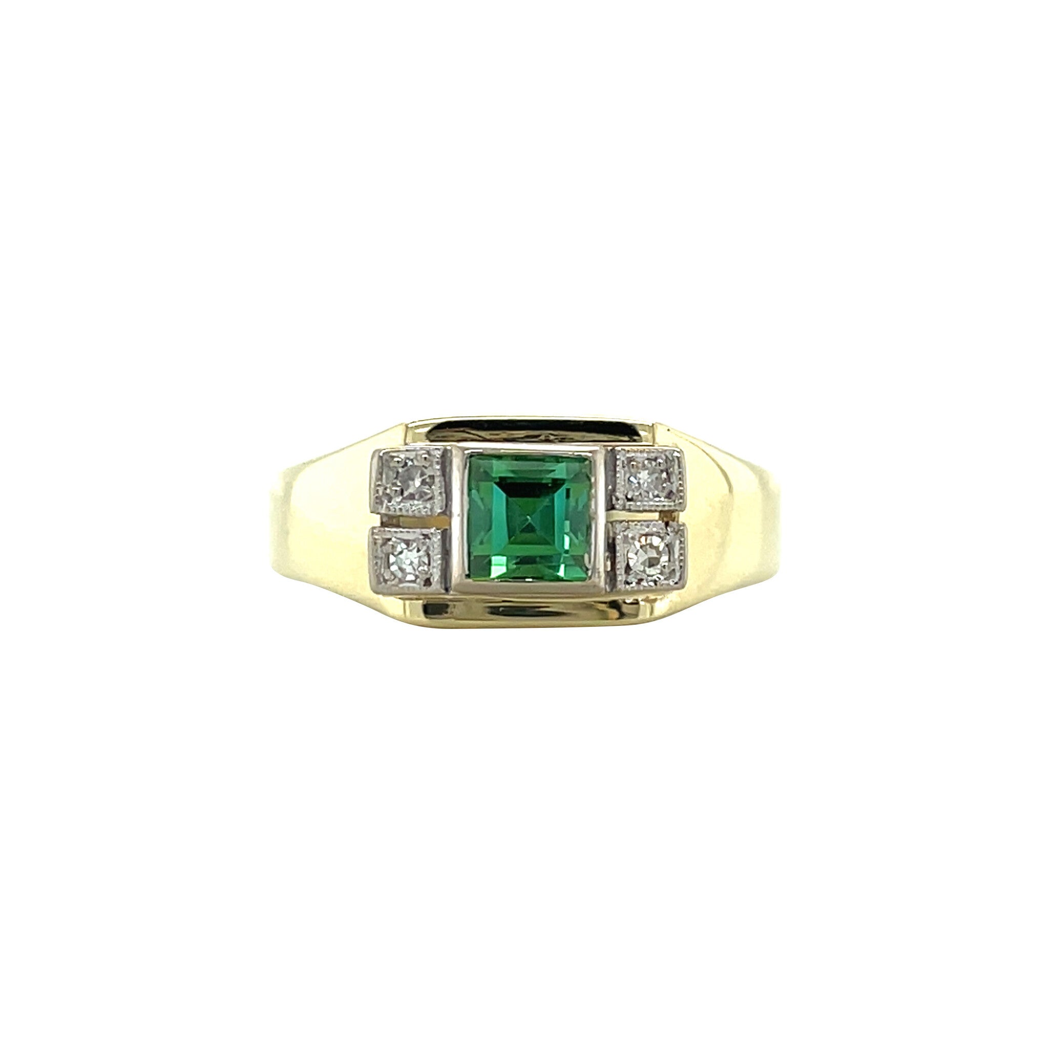 Gouden vintage ring met toermalijn en diamant 14 kt