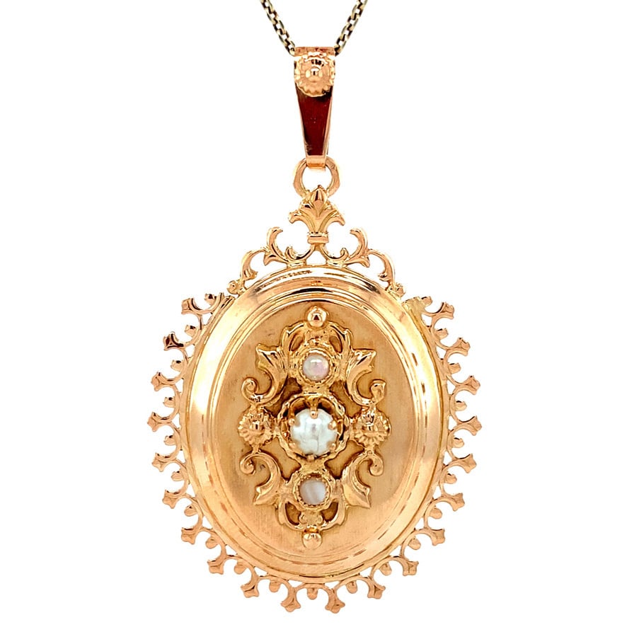 Gouden vintage hanger met parel 18 krt