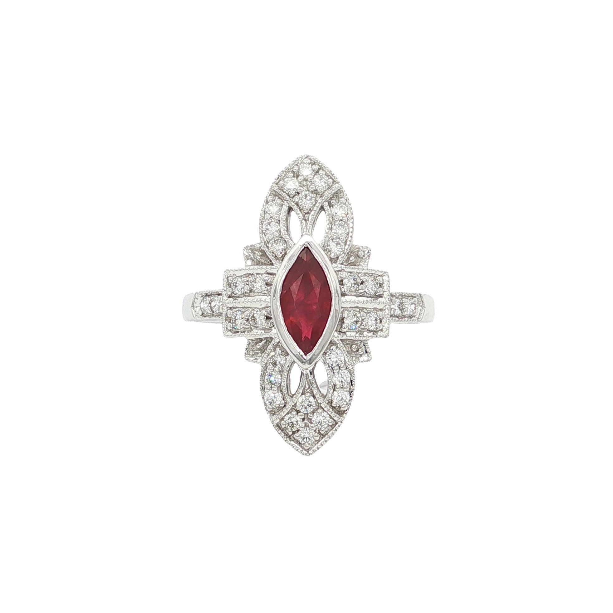 Gouden ring met robijn en diamant 14 kt