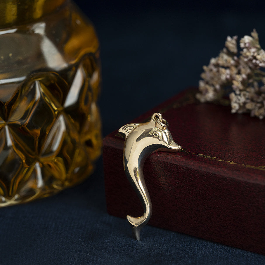 Gouden vintage dolfijn hanger 14 kt