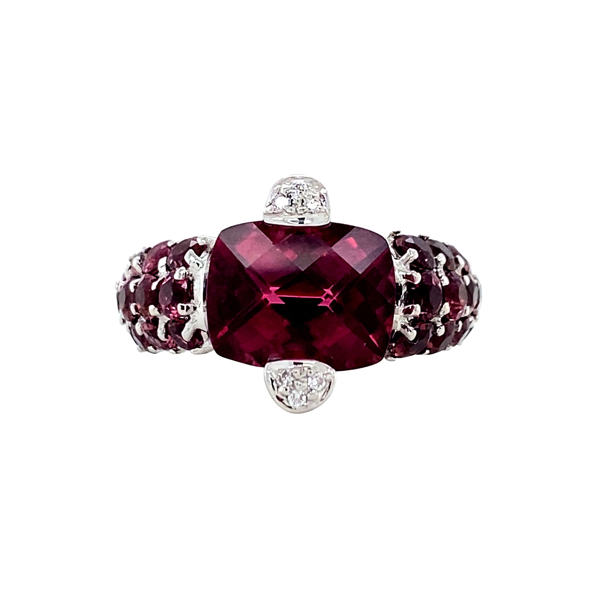 White gold vintage ring with tourmaline and diamond 18 kt