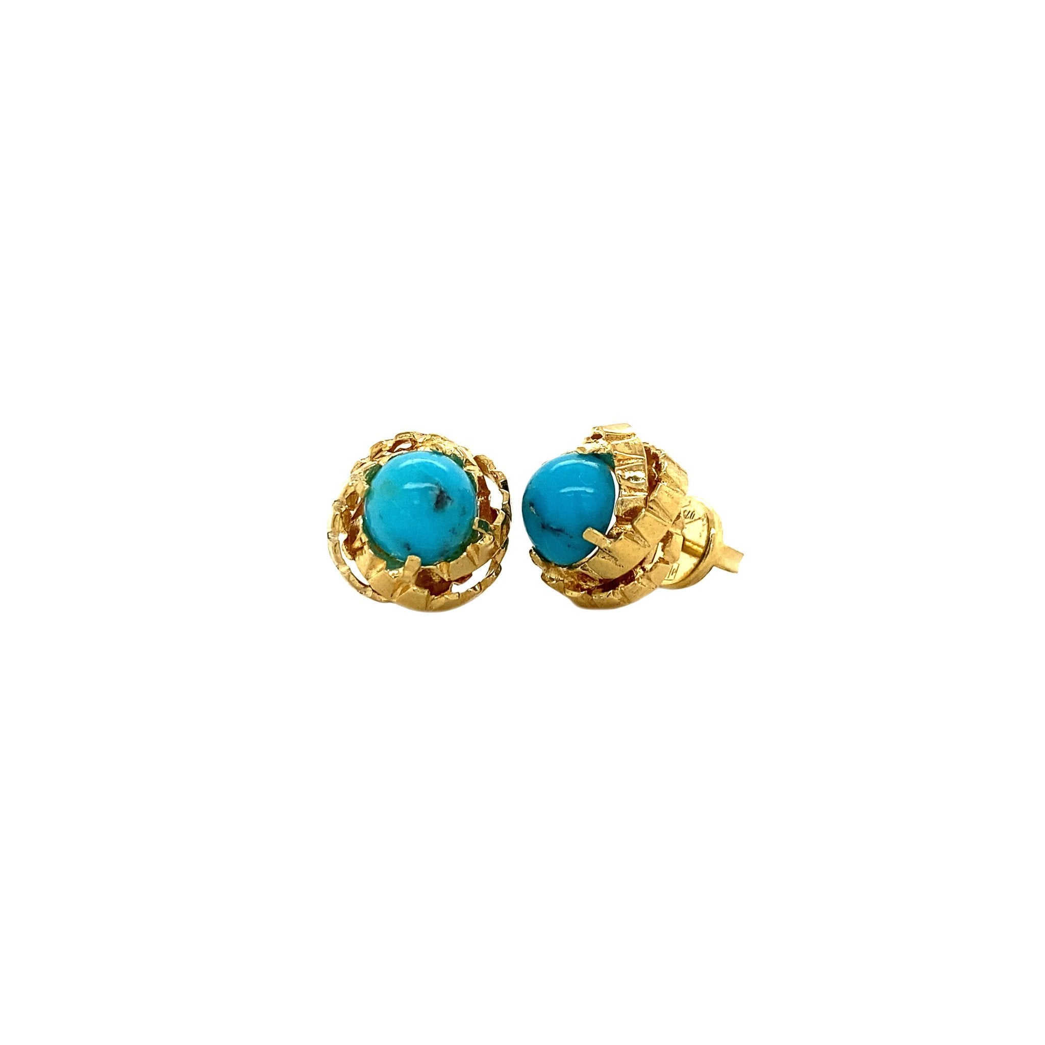 18 kt gold stud earrings with turquoise