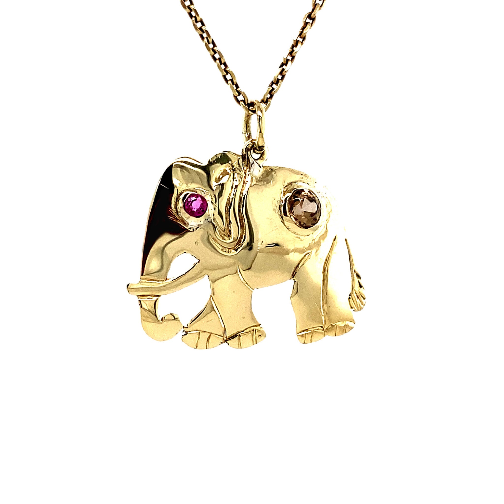 Olifant hanger met robijn en zirkoon 12 krt
