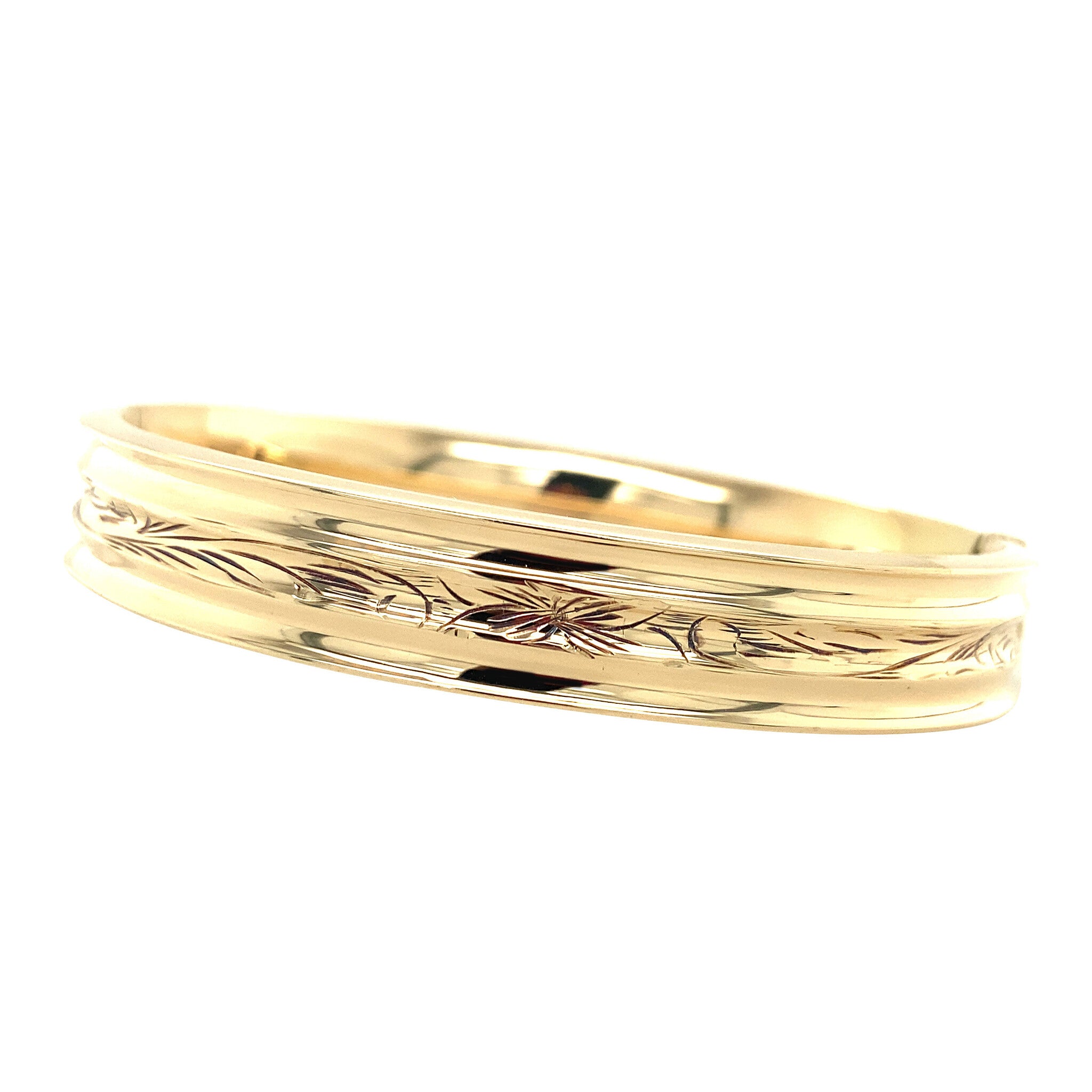 Gouden vintage bangle met gravure 14 krt