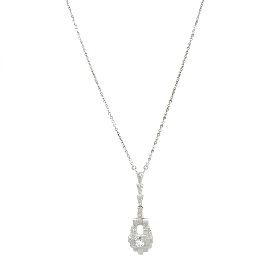 Silver vintage necklace with white gold pendant with diamond 14 kt/925
