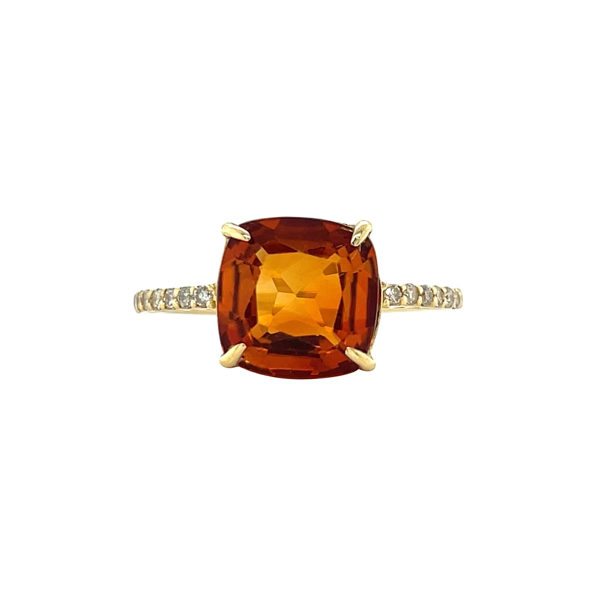 Gold vintage ring with citrine and diamond 18 kt