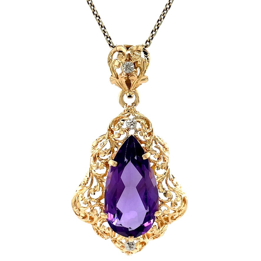 Gouden vintage hanger met amethist 18 krt