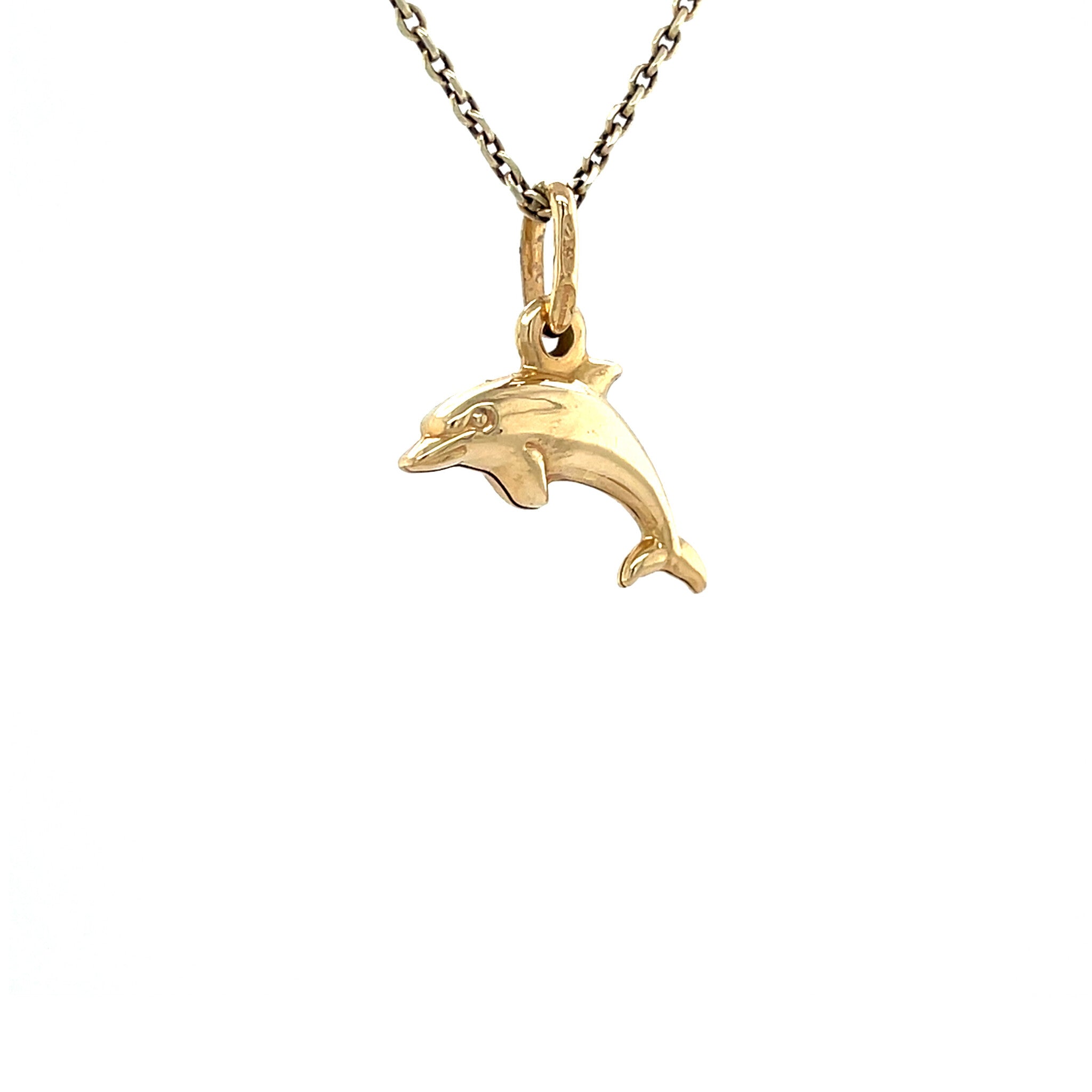 Gold vintage dolphin pendant 18 kt