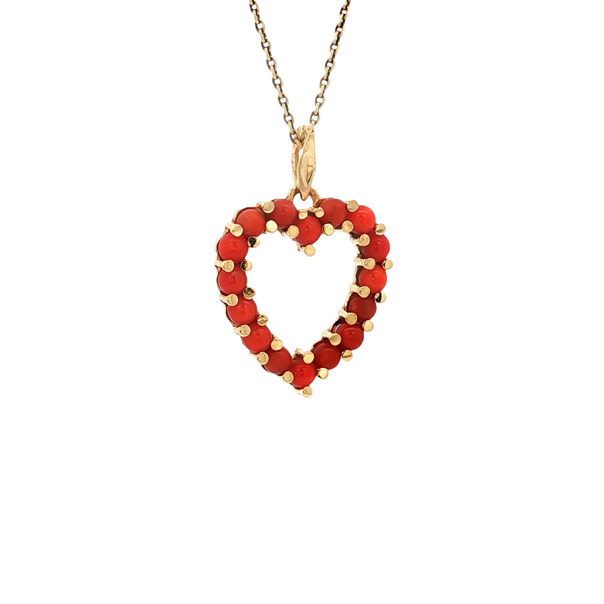 Gouden vintage hart hanger met bloedkoraal 18 kt