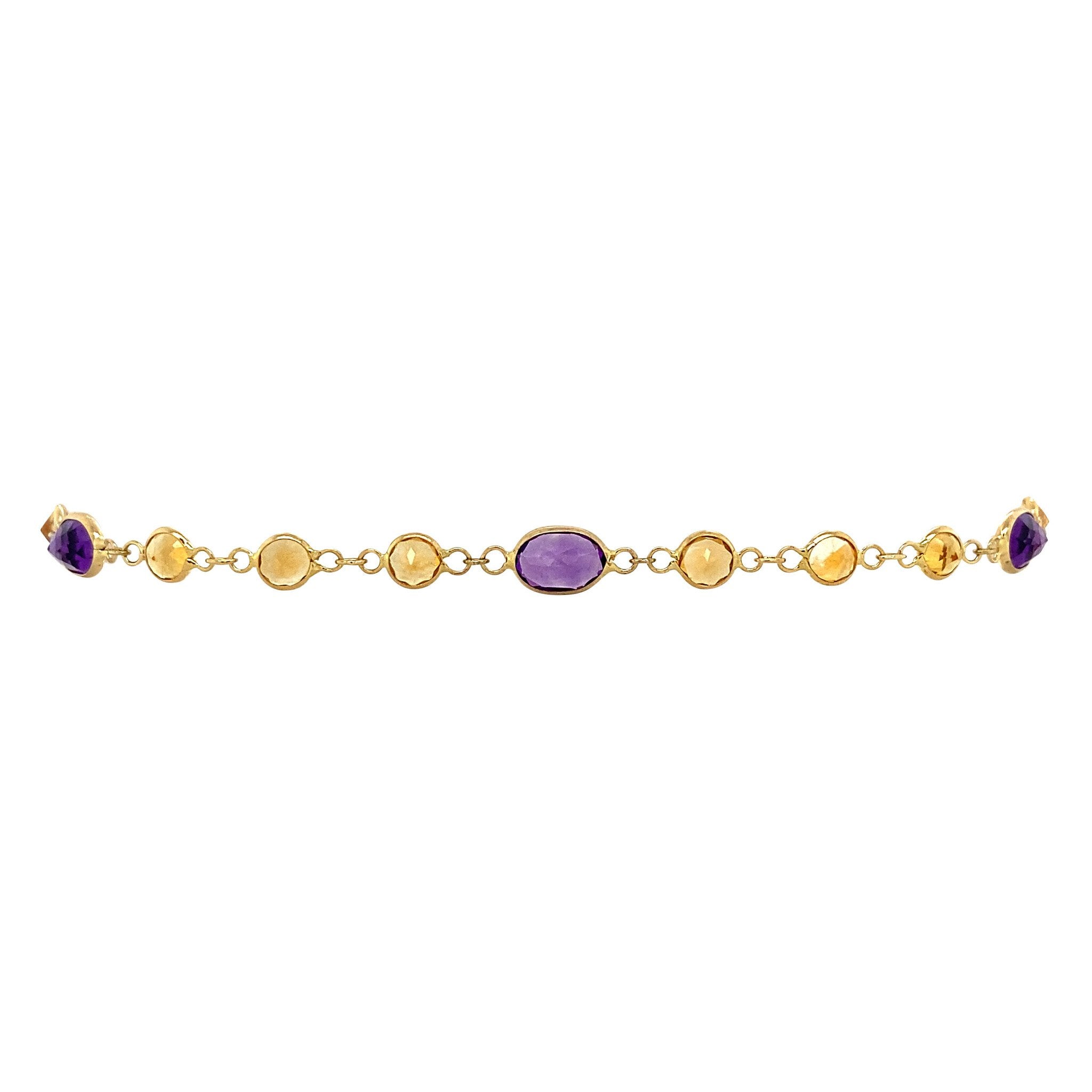 Gold bracelet with amethyst and citrine, 19.5 cm, 18 kt