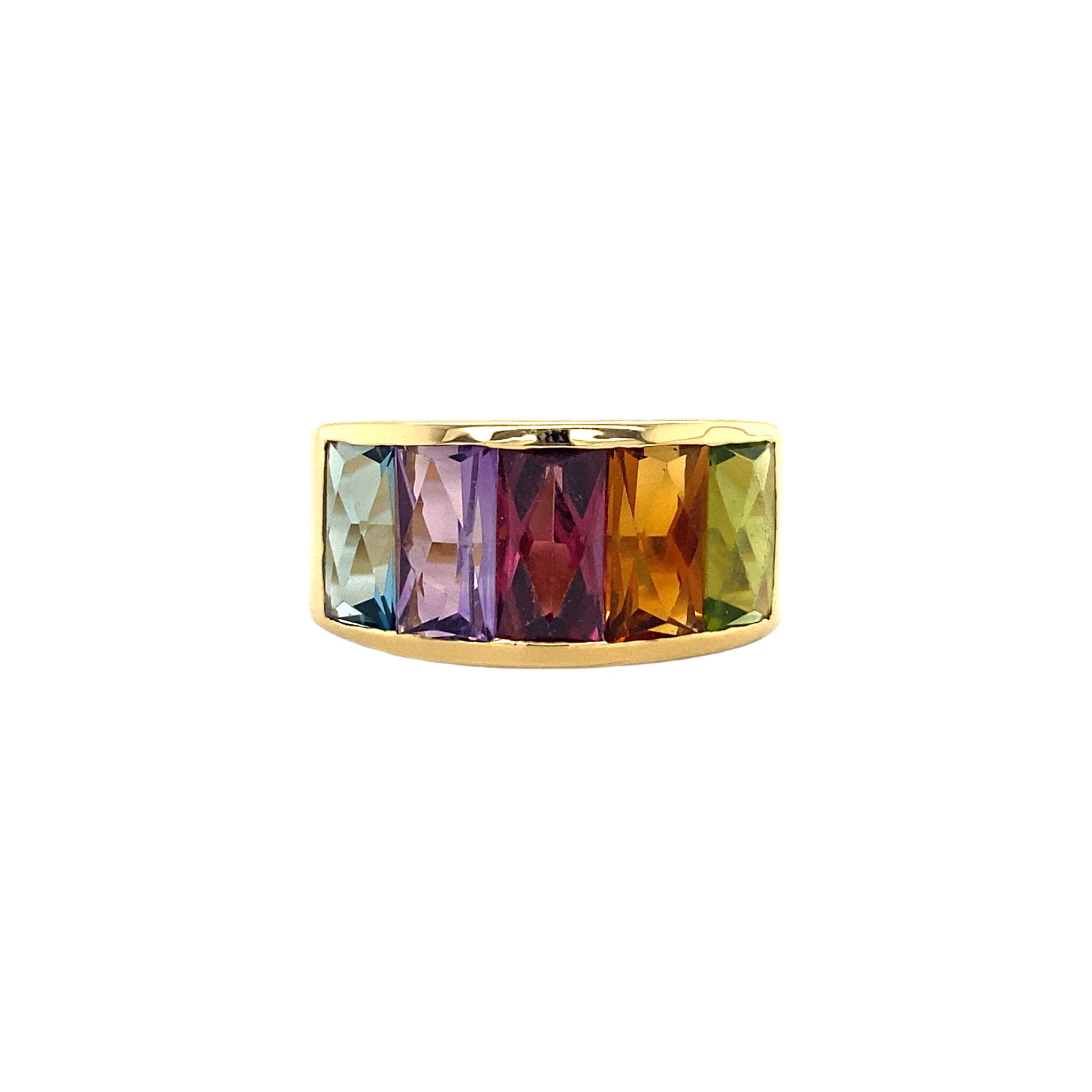 18 kt gold ring with colored sapphires