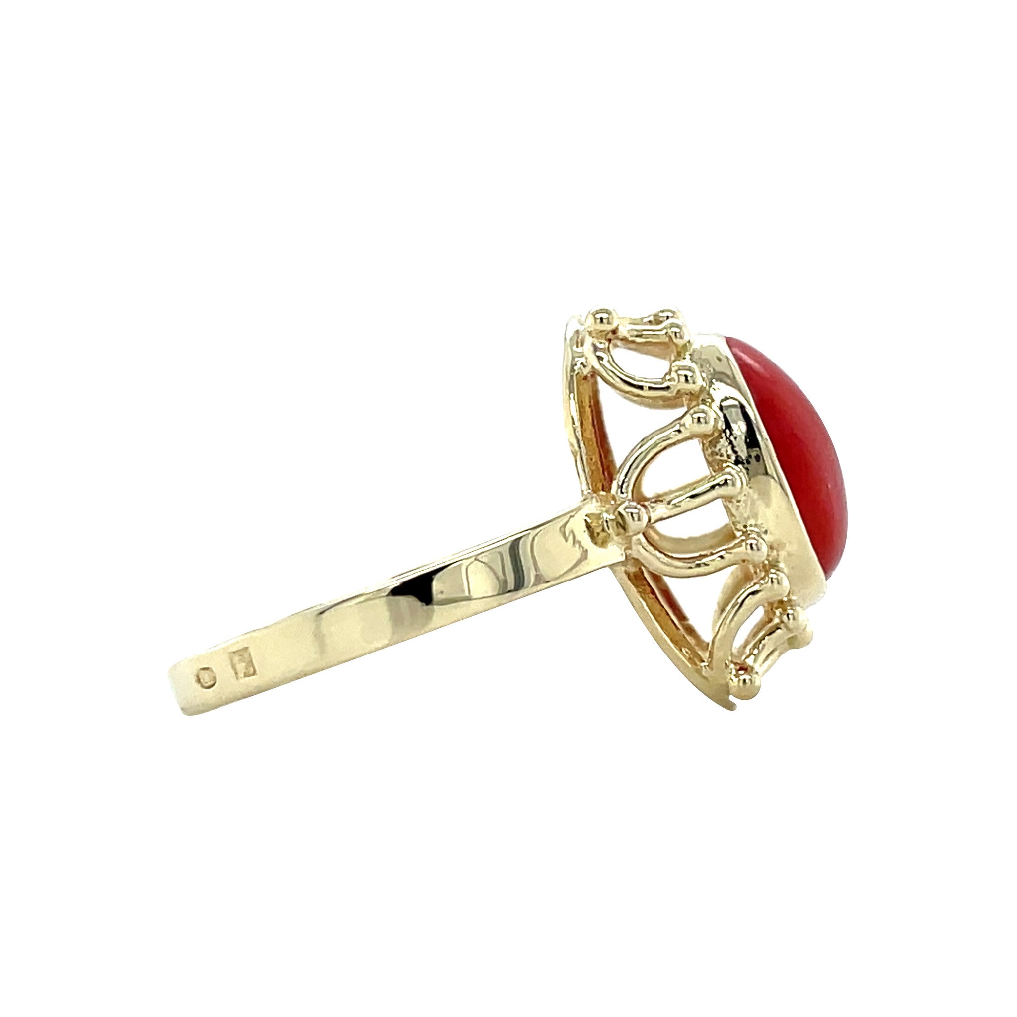 Gouden vintage ring met bloedkoraal 14 krt