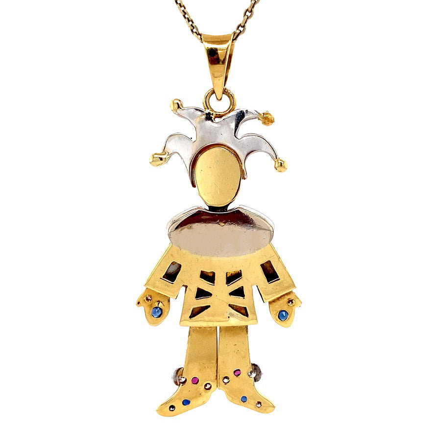 Gouden joker hanger met robijn, saffier en diamant 18 krt