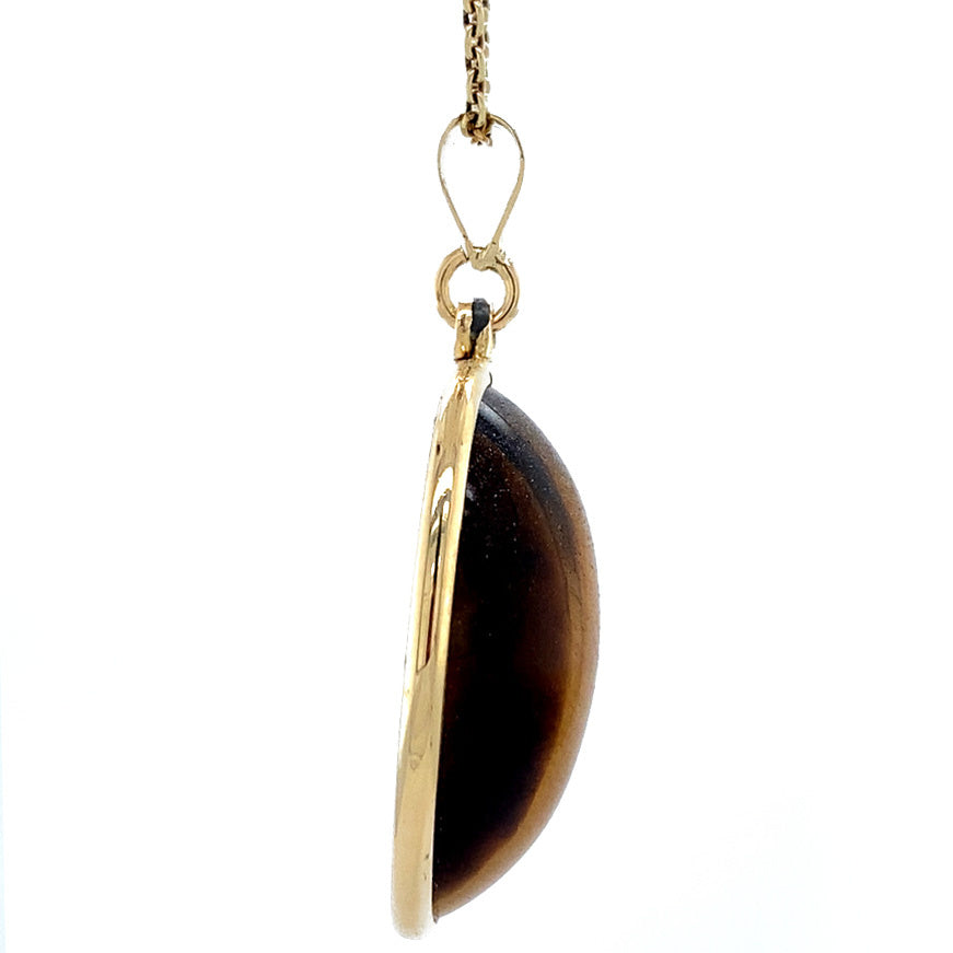 Gouden vintage hanger tijgeroog 14 krt