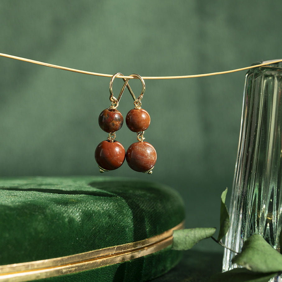 Vintage gold earrings with chalcedony, 14 kt