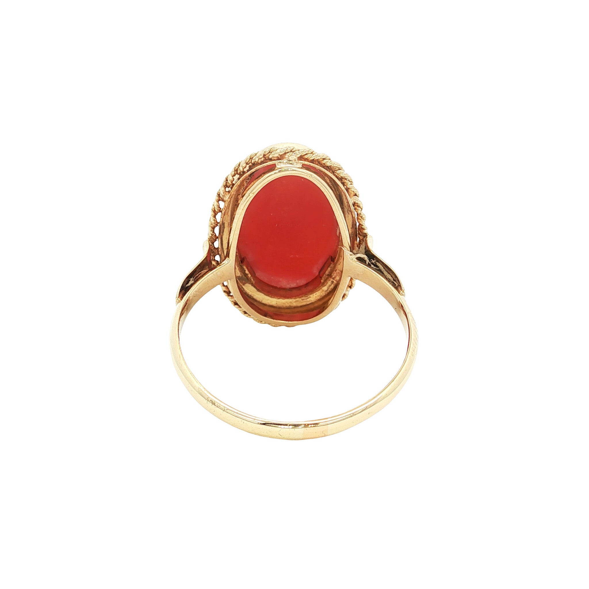 Gouden vintage ring met bloedkoraal 14 kt