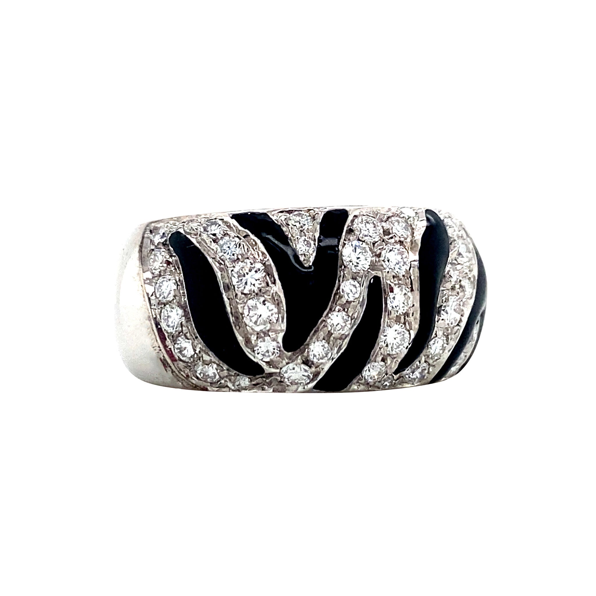 Witgouden ring met emaille en diamant 18 krt