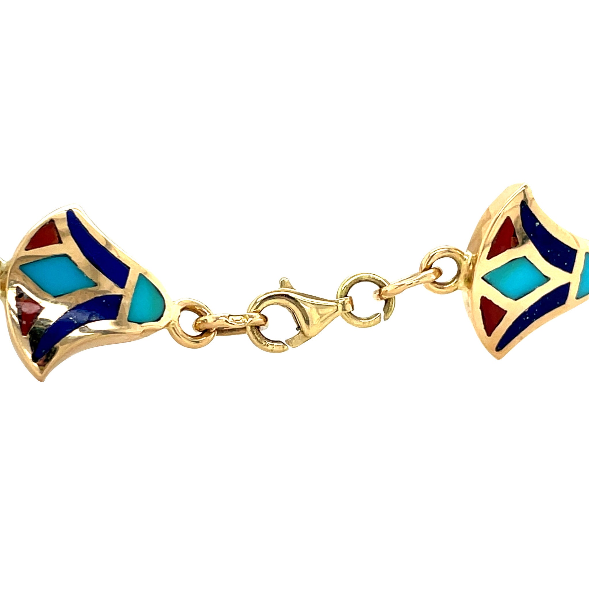 Gouden vintage armband met turkoois, bloedkoraal en lapis lazuli 18 kt