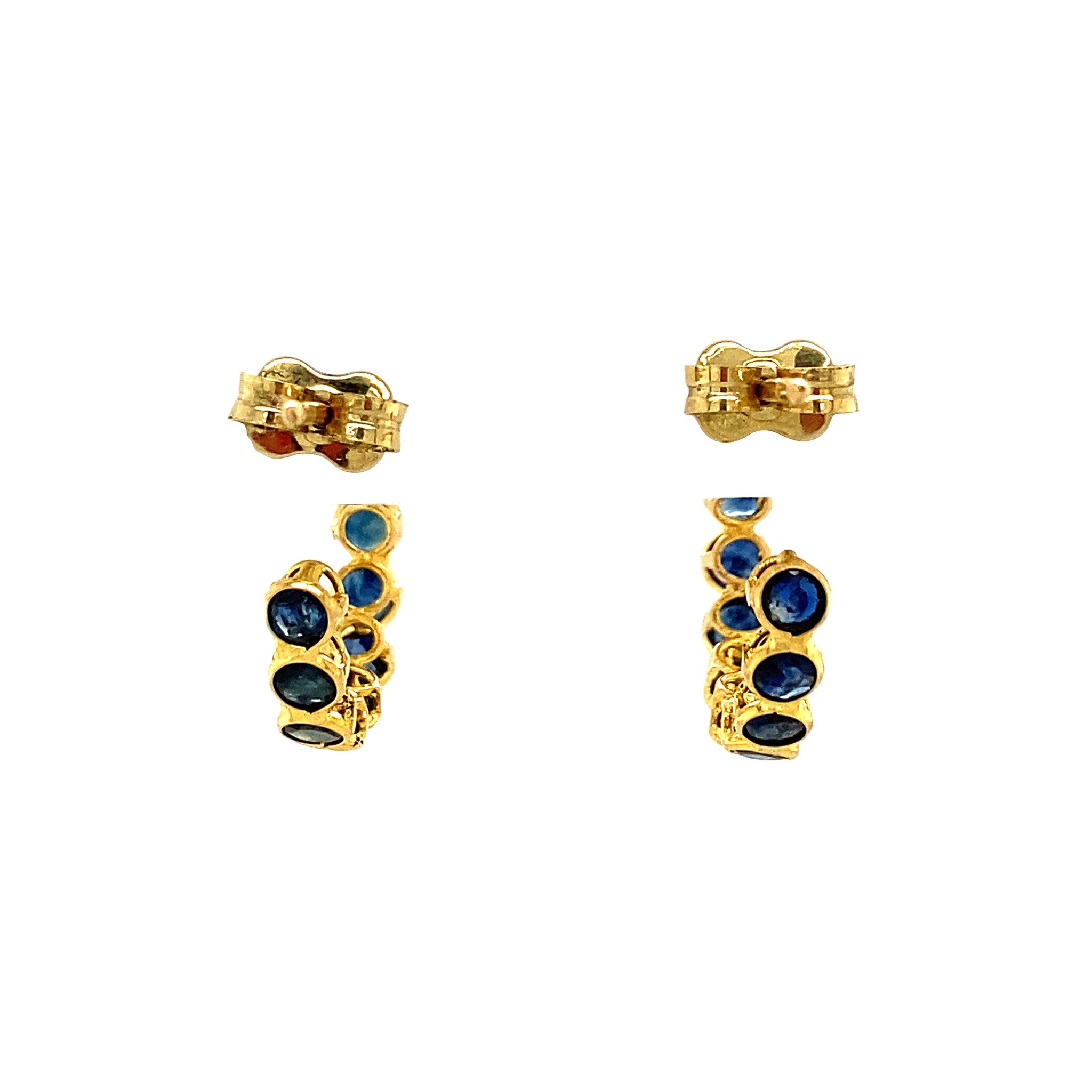 Gold stud earrings with natural sapphire, 14 kt
