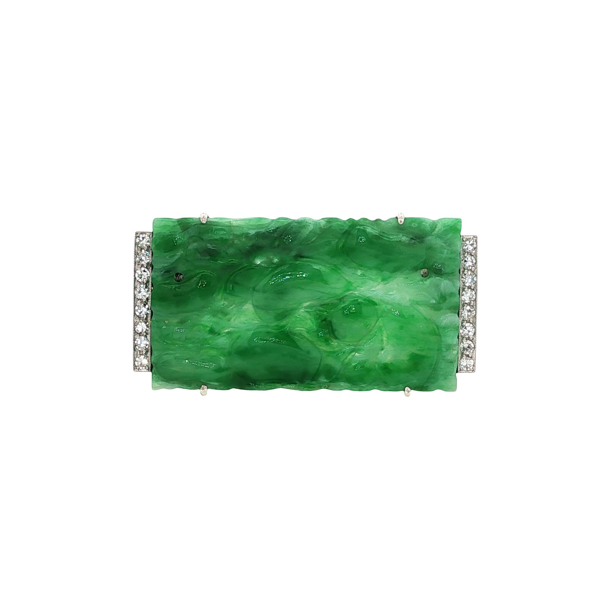 Zilveren vintage broche met jade en diamant 835/14 kt