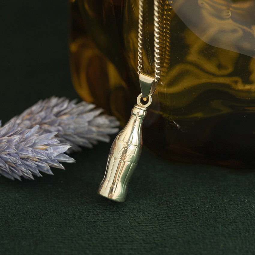 Golden vintage Coca Cola bottle pendant 14 kt