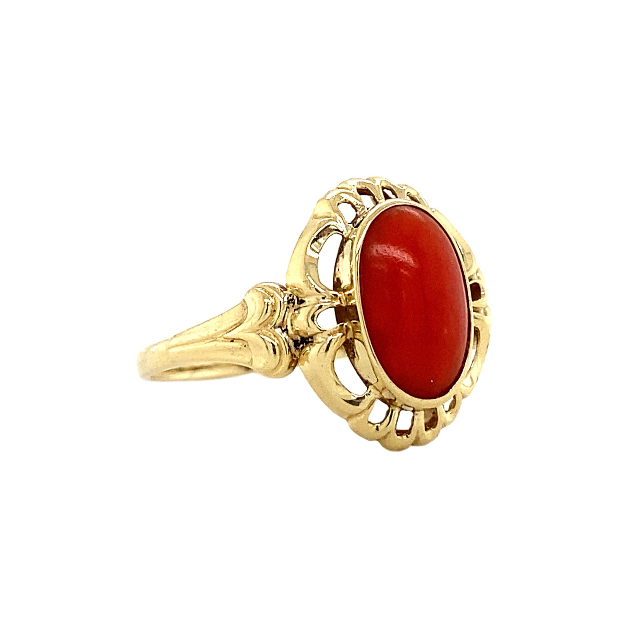 Gouden ring met bloedkoraal 14 krt
