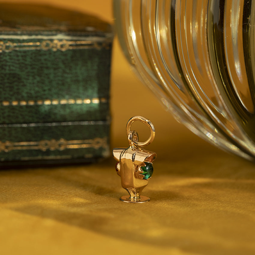 Gouden vintage stoplicht hanger met kleursteen 18 krt