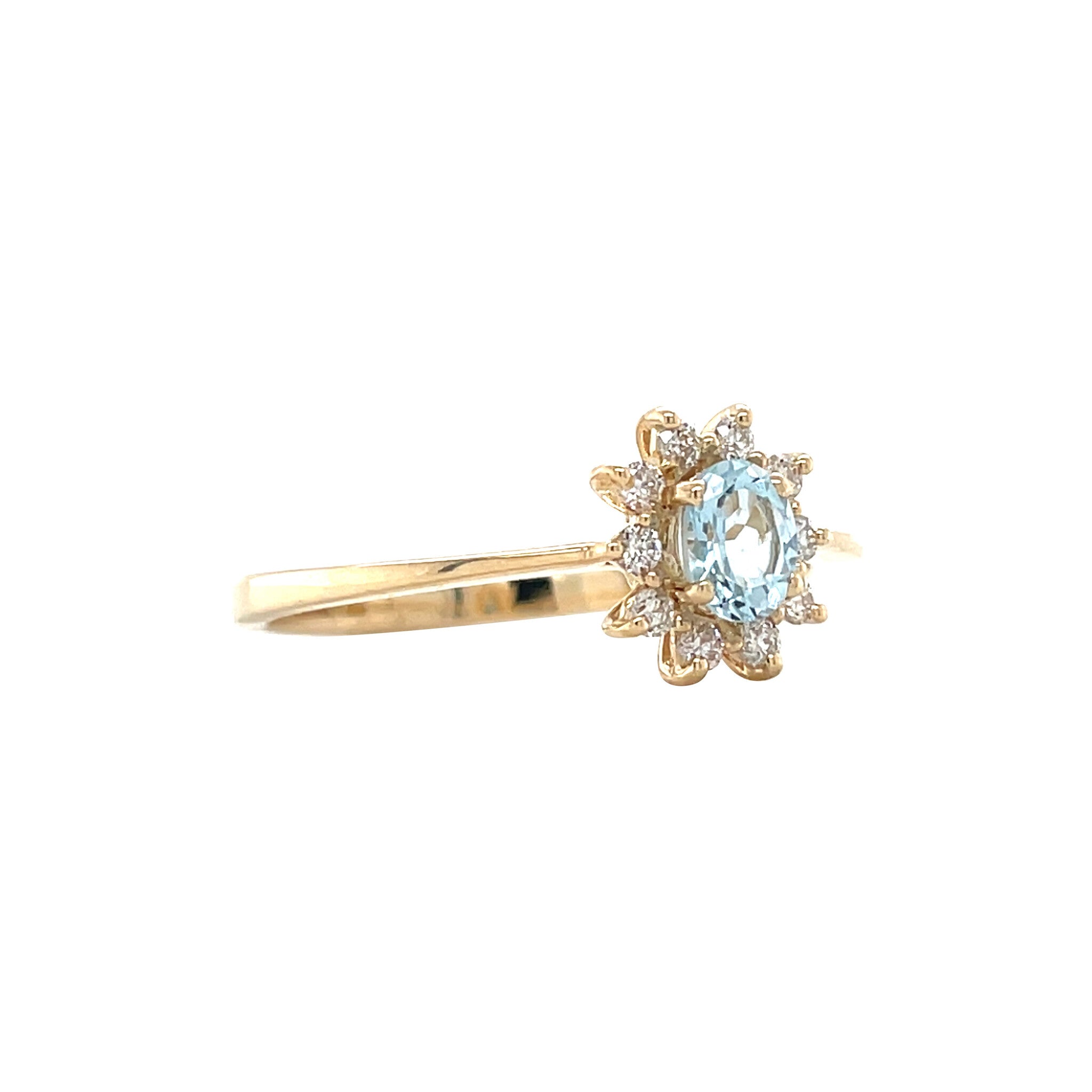 Vintage 14 kt gold entourage ring with topaz and diamond