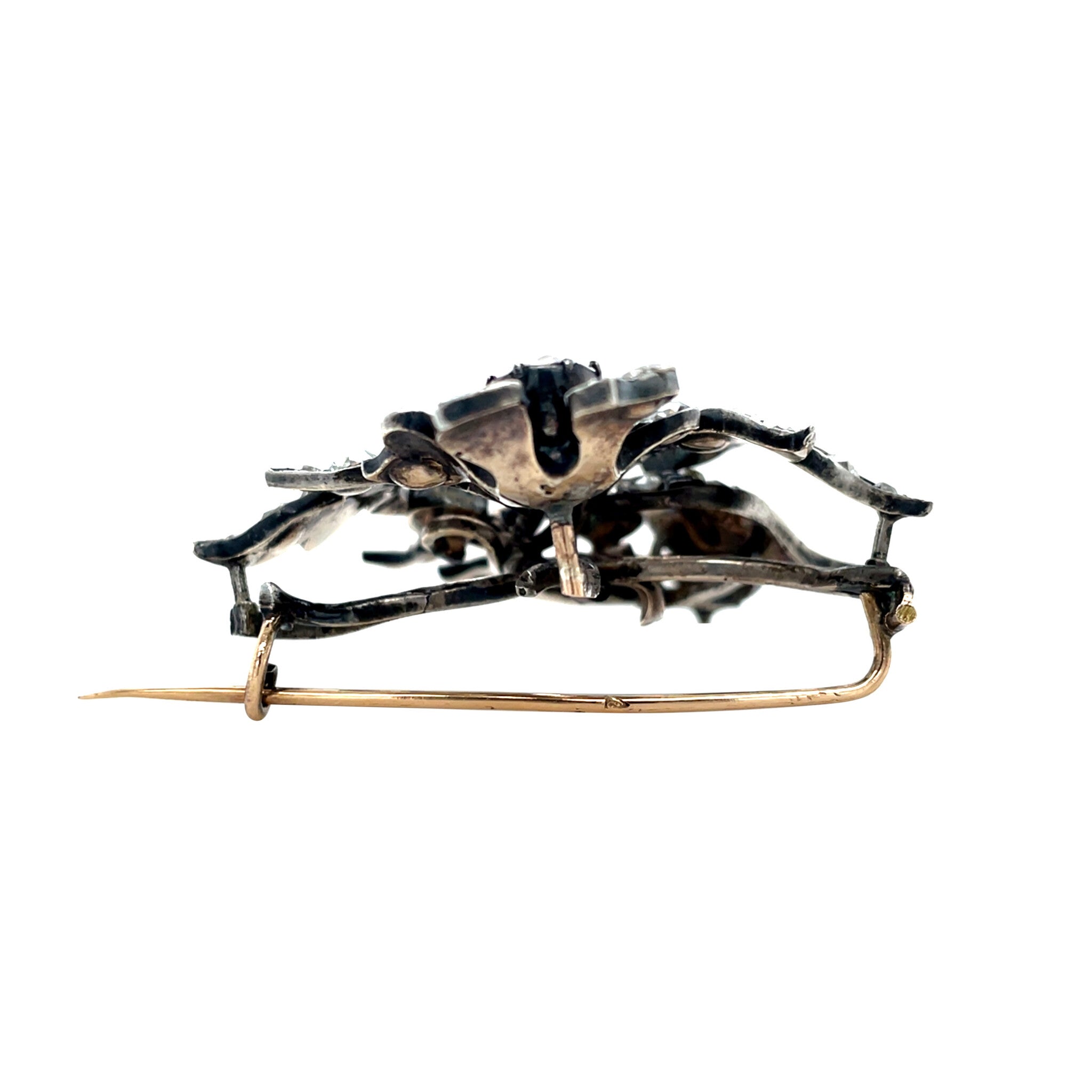 Silver vintage brooch with rose-cut diamond 12 kt/925