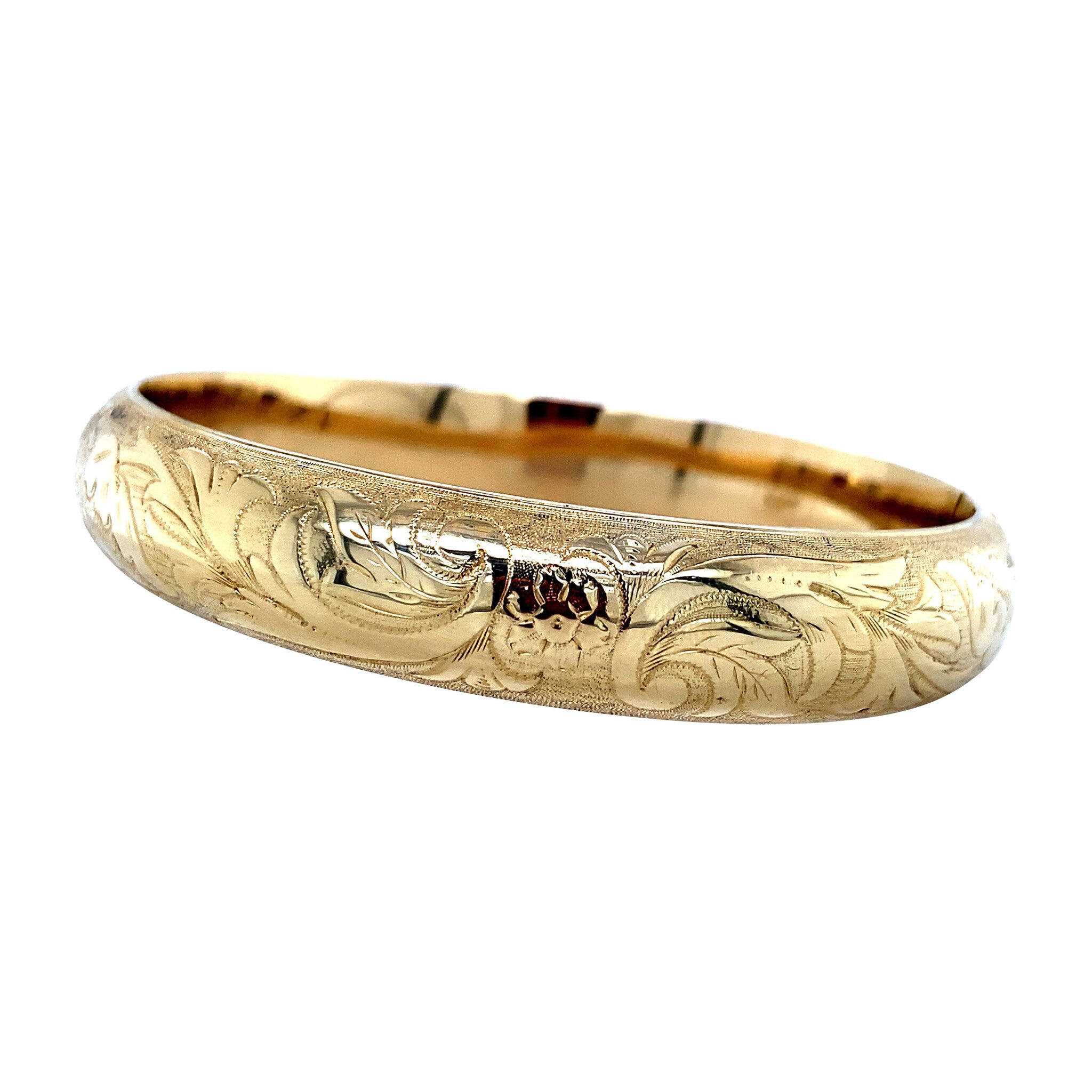 Gouden vintage bangle met gravure 14 krt
