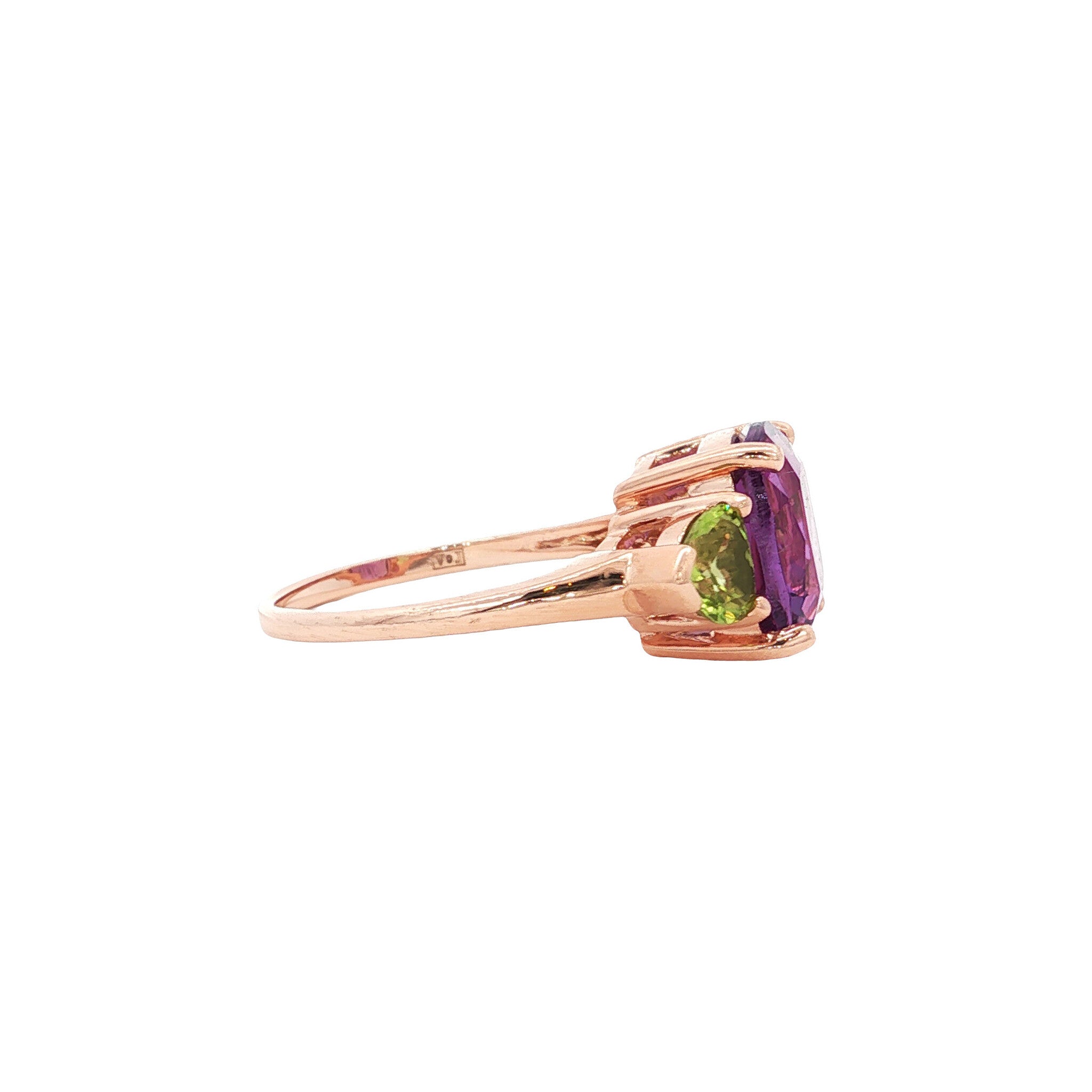 Ring with amethyst and peridot, 9 kt