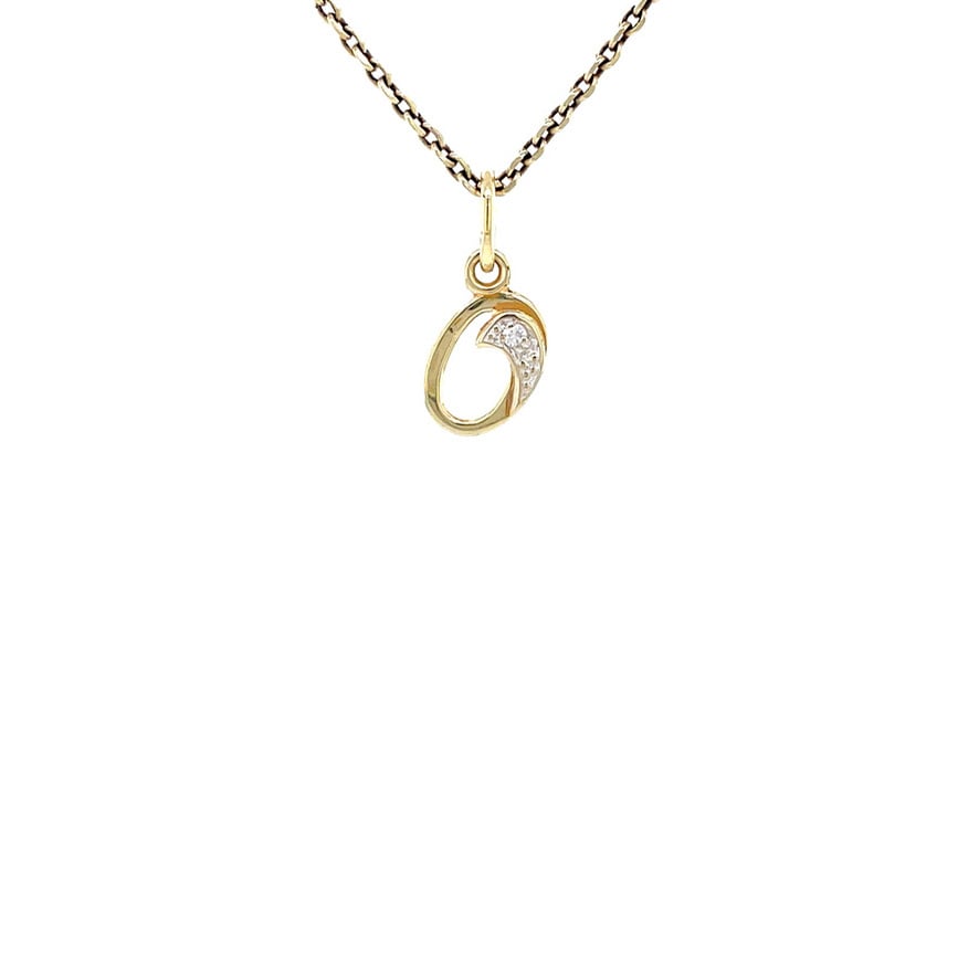 Gouden vintage letter 'O' hanger met diamant 14 krt