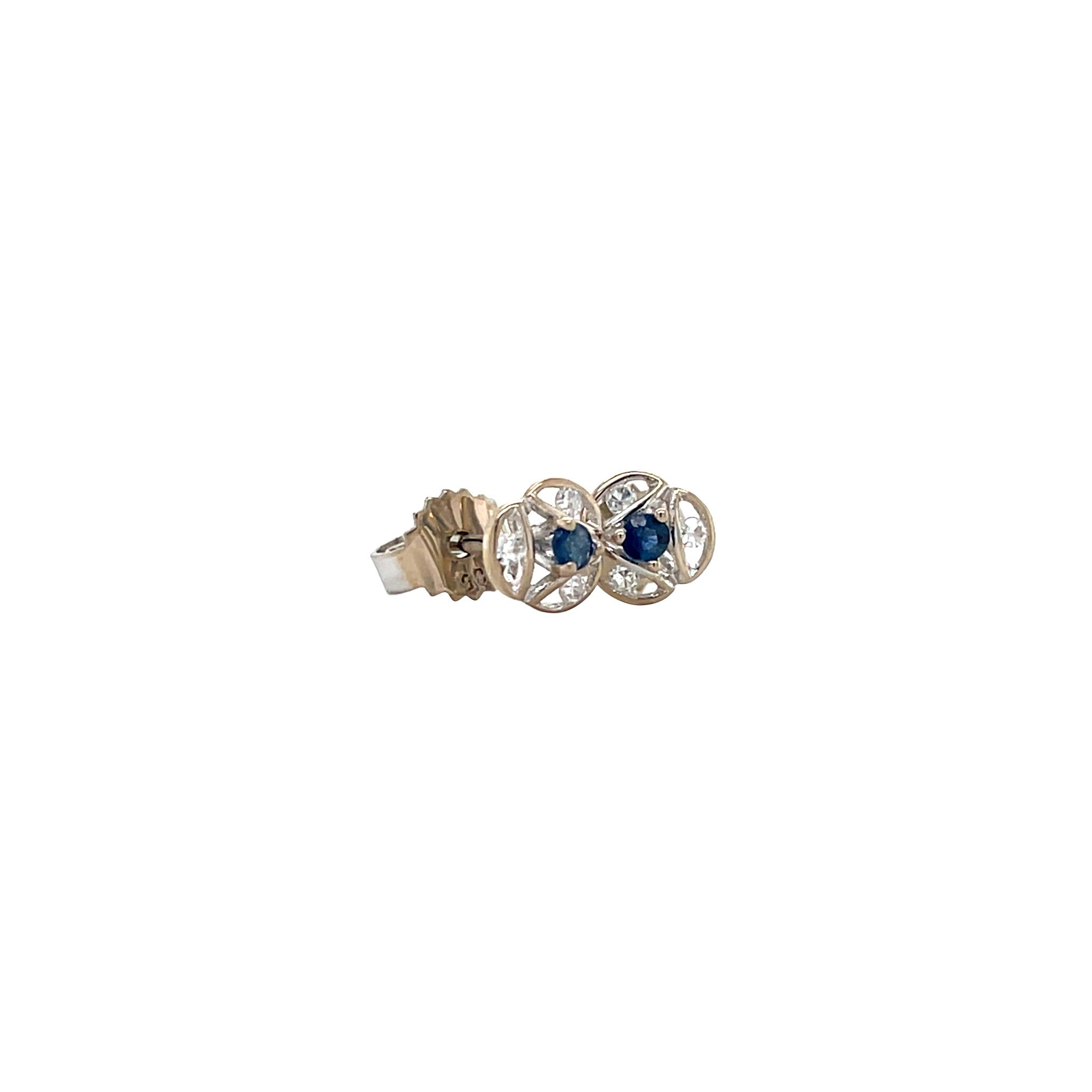 Witgouden vintage oorstekers met saffier en diamant 14 krt