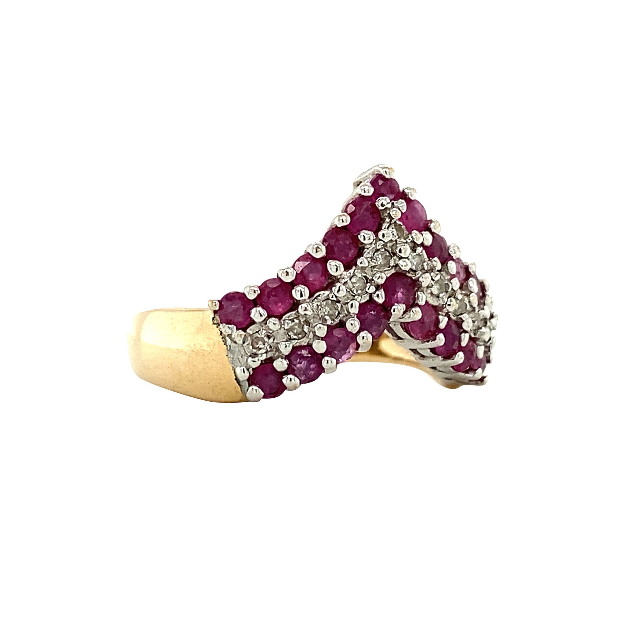 Gouden ring met robijn en diamant 14 krt