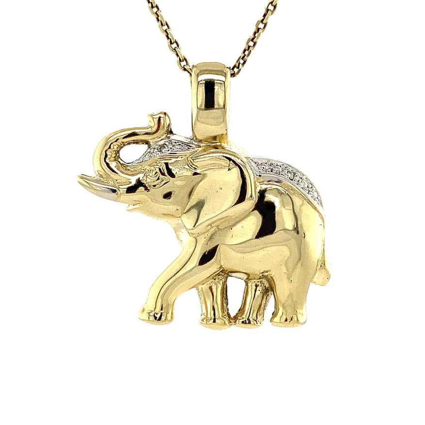 Gouden olifant hanger met diamant 14 krt