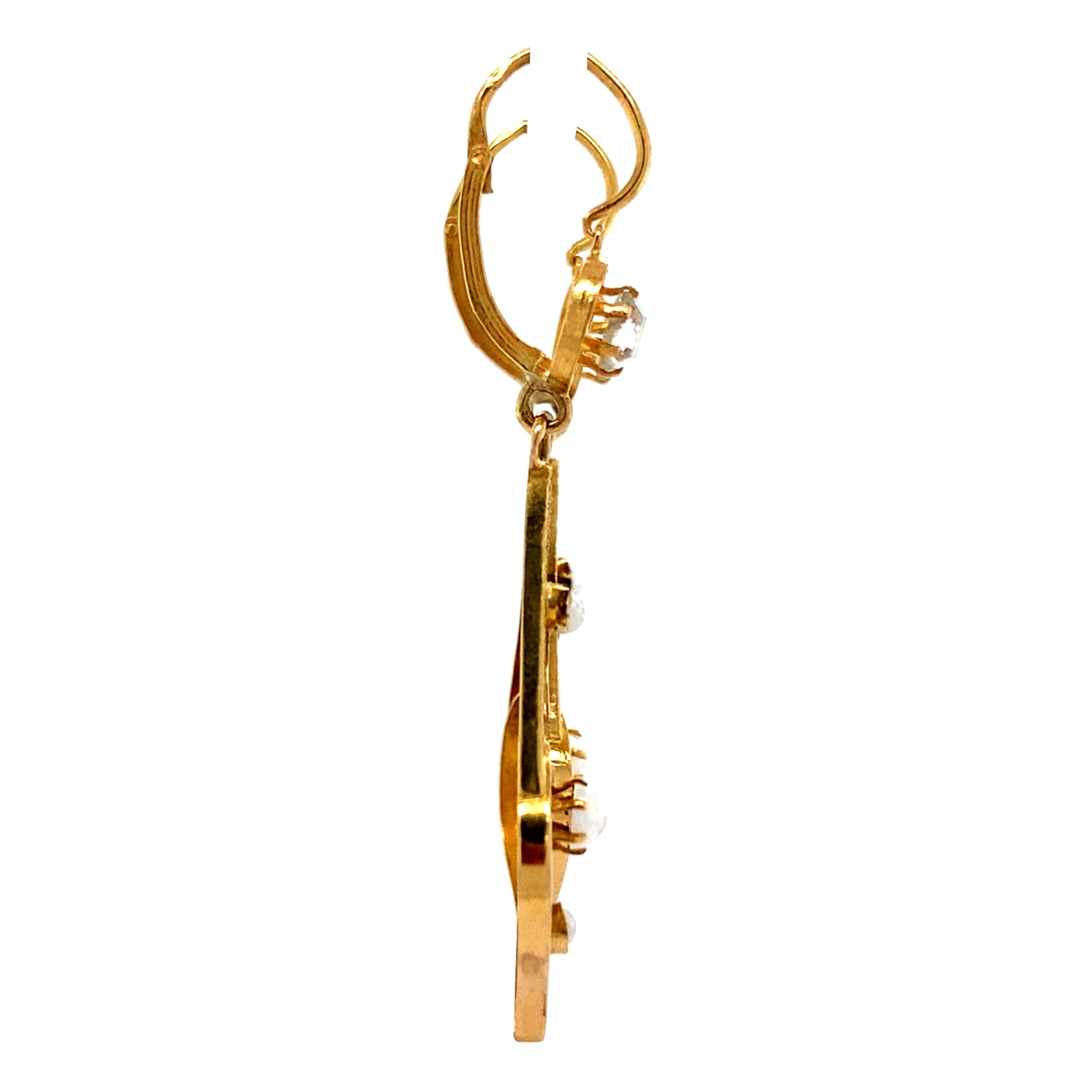 Gouden oorhangers met parel en diamant 18 krt