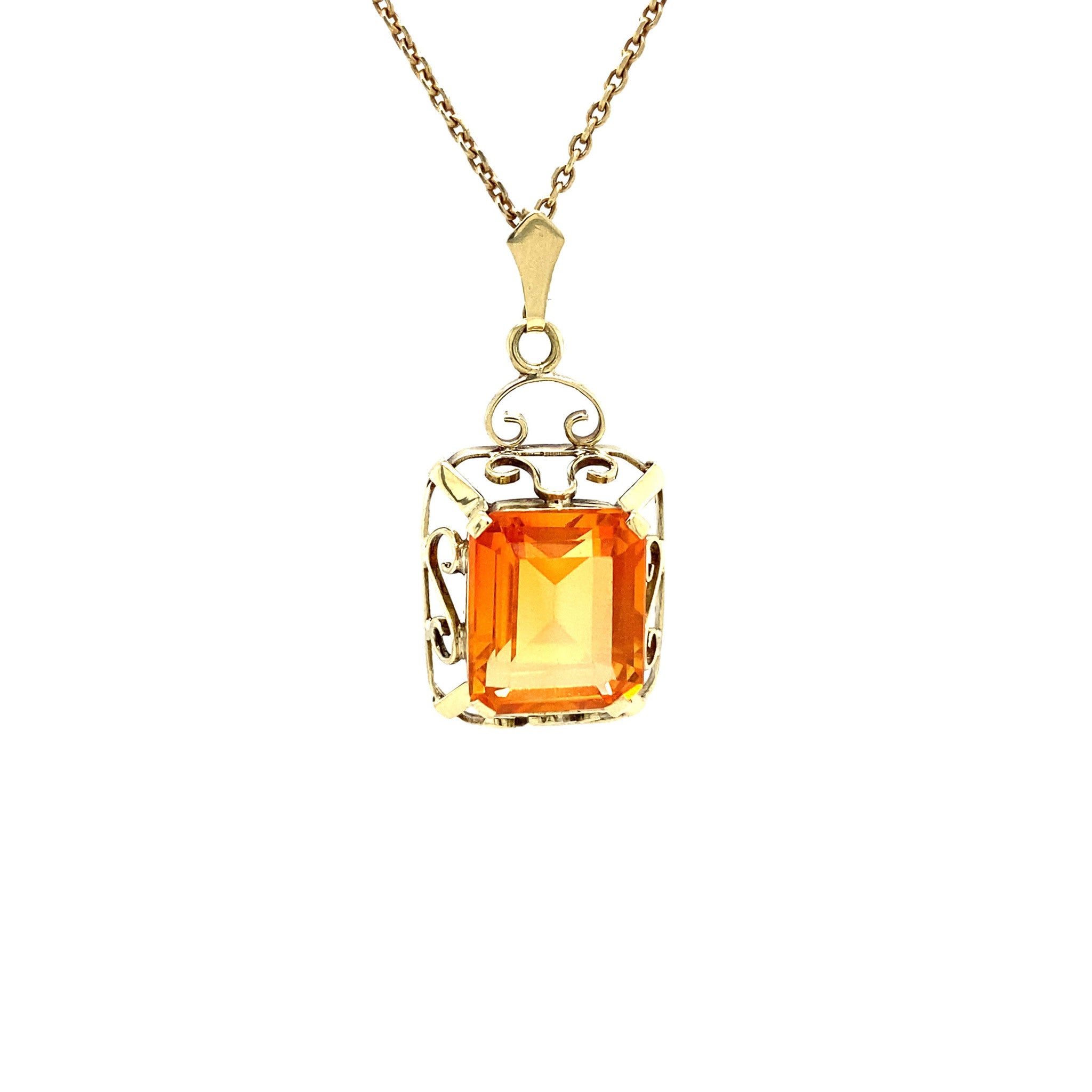 14 kt gold pendant with orange sapphire